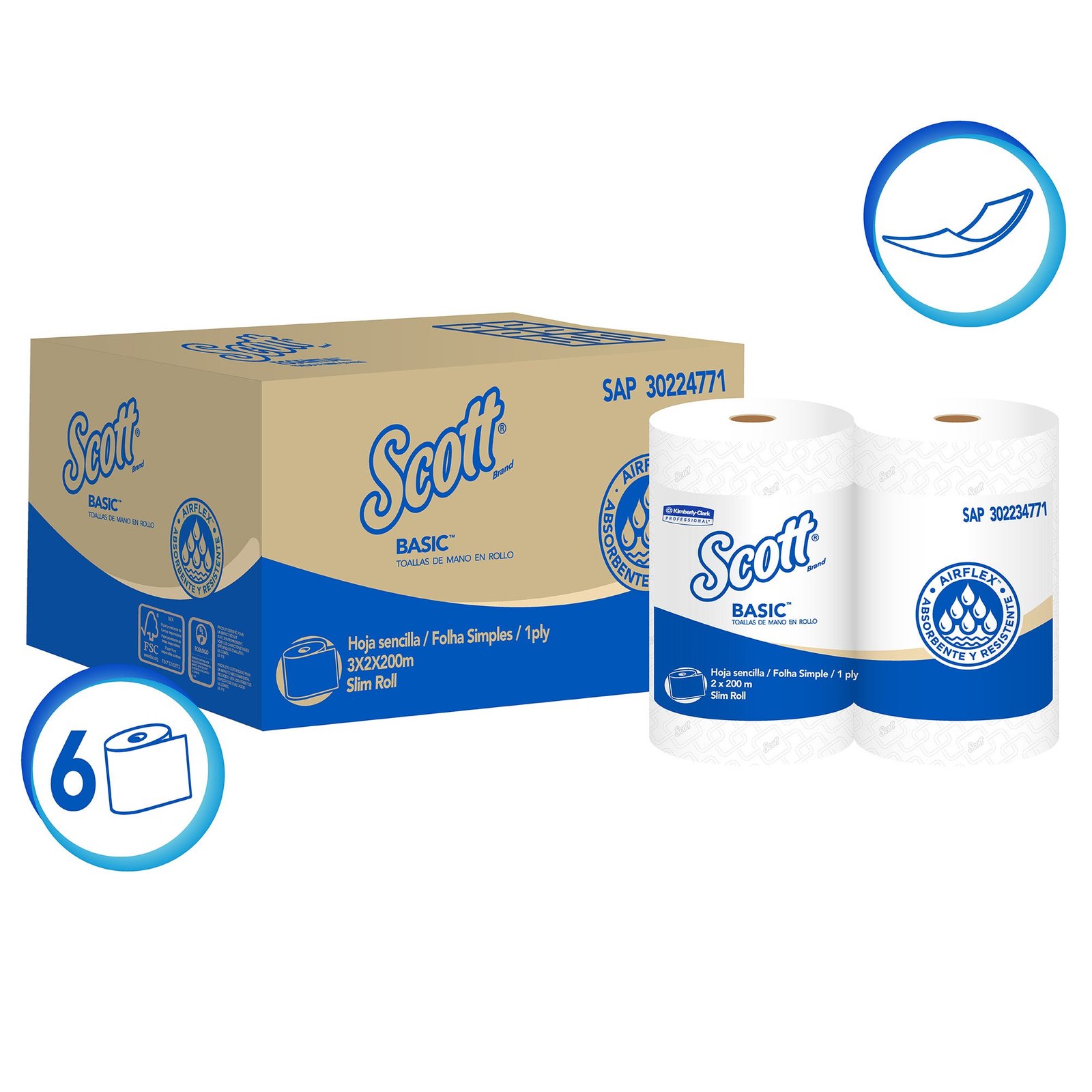 Toallas en Rollo Scott - (6 Rollos de 200 Metros)