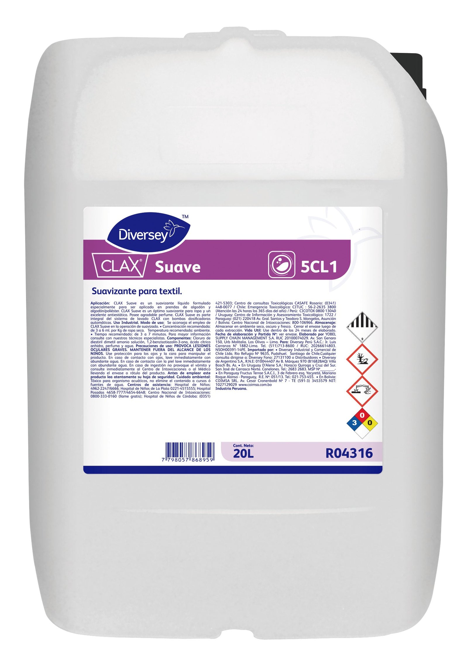 Suavizante para Textil Clax SUAVE-(20L)
