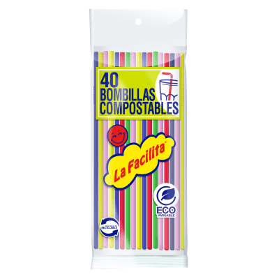 Bombilla Flexible La Facilita Compostable 24 cm Paquete de 40 Unidades