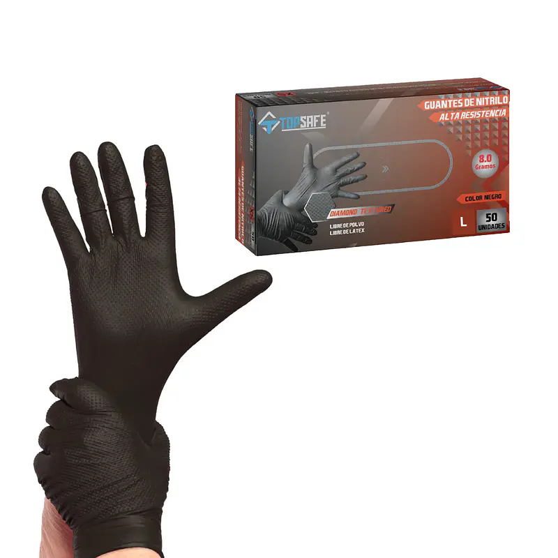 Guante de Nitrilo Negro Texturizado 8g (50 unidades)