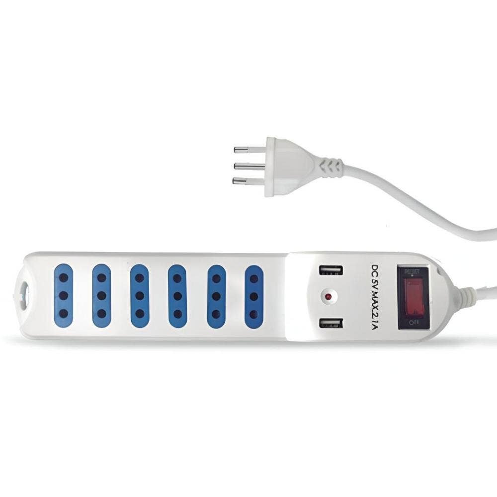 Alargador múltiple 6 tomas y puertos USB dual 1,5 metros blanco