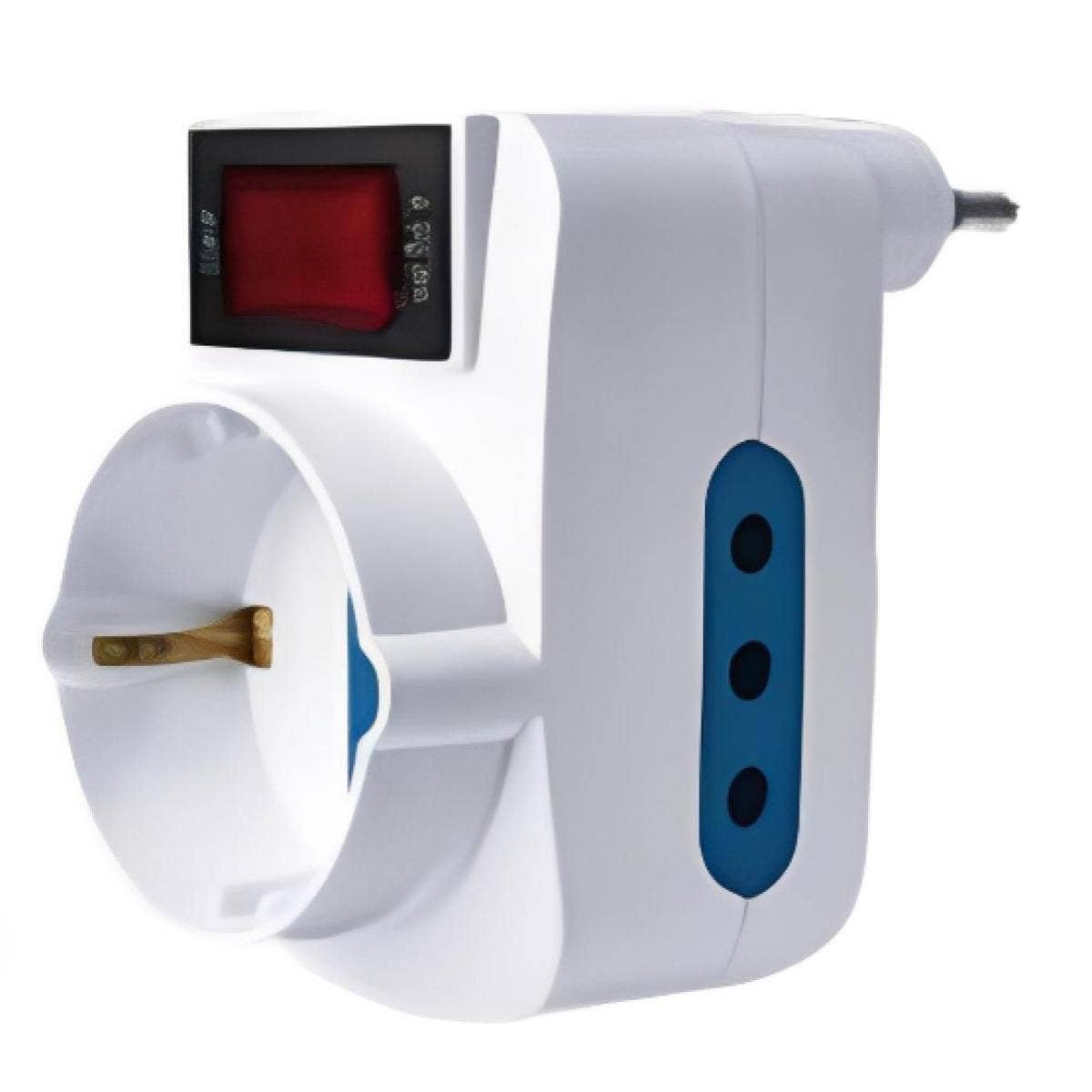 Adaptador schuko + 2 tomacorriente 2P+T con switch 10A 250V