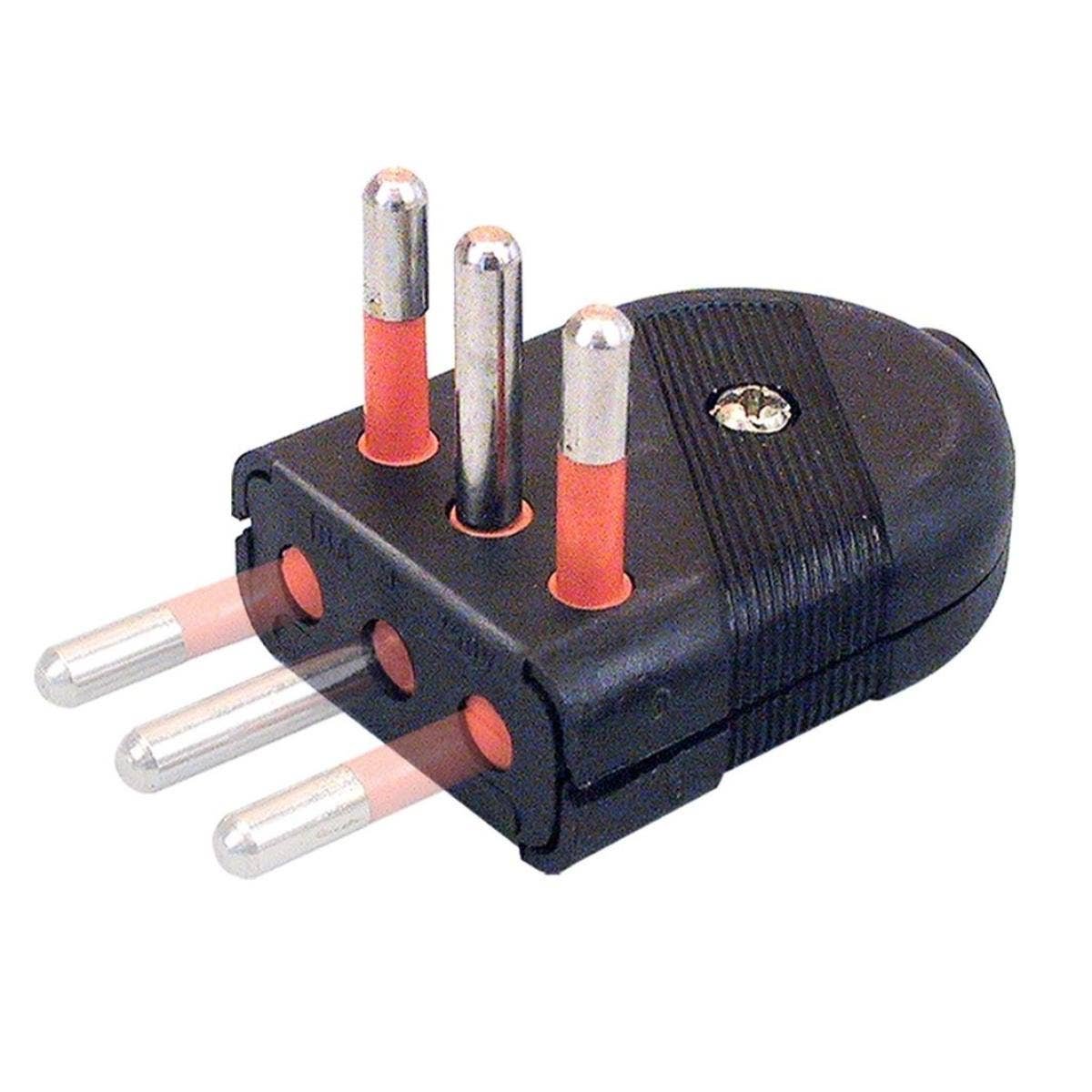 Enchufe volante macho 2P+T 10A 250V negro