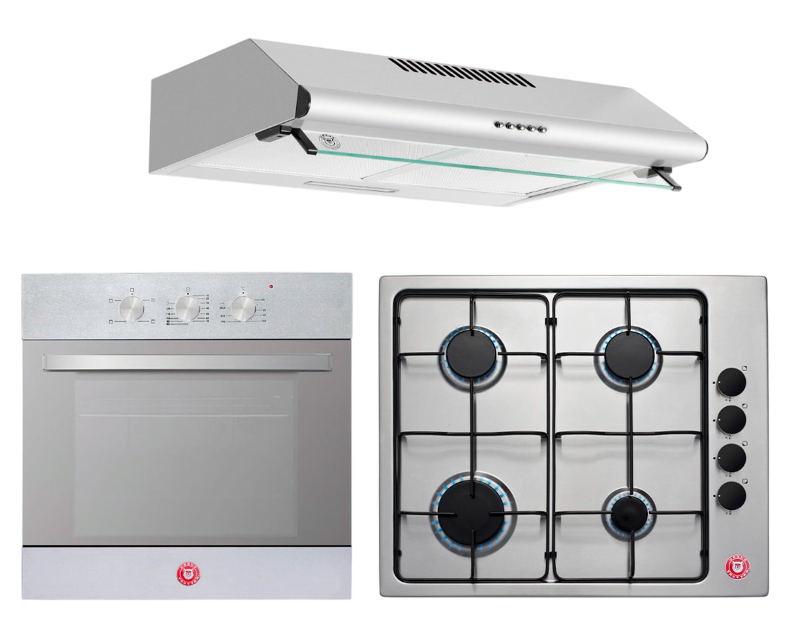 Kit empotrable campana 60 cm + encimera 4 quemadores + horno 68 lt