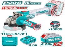 ESMERIL ANGULAR INAL 20V 4-1/2" 115MM 1000W TOTAL INDUSTRIAL 2 BAT+CARGADOR