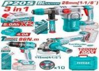 KIT TALADRO 86NM + ROTOMARTILLO + ESMERIL INALAMBRIVO 20V TOTAL