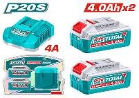 KIT DE BATERIA POR 2PCS Y CARGADOR 20V 4.0AH TOTAL