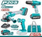 KIT TALADRO + ESMERIL + LAMPARA +ACCESORIOS 20V TOTAL
