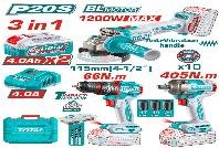KIT LLAVE IMPACTO + TALADRO + ESMERIL INALAMBRICO 20V TOTAL