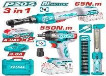 KIT LLAVE IMPACTO + CHICHARRA + LAMPARA 20V TOTAL