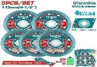 JGO DISCO DIAMANTADO POR 5PCS 115MM PARA ESMERIL INALAMBRICO TOTAL