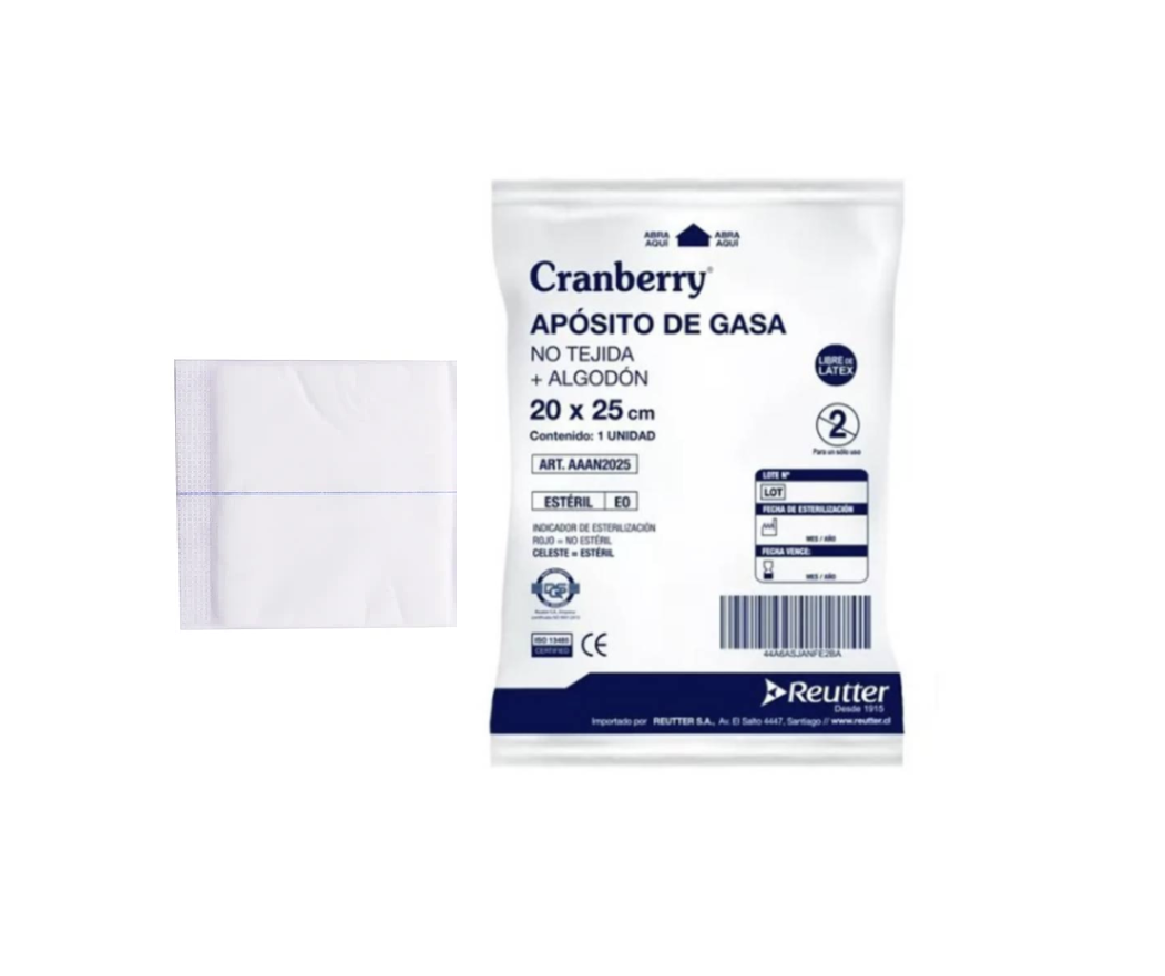 Apósito de Gasa No Tejida más Algodón Estéril 20x25cm caja x 100 unid