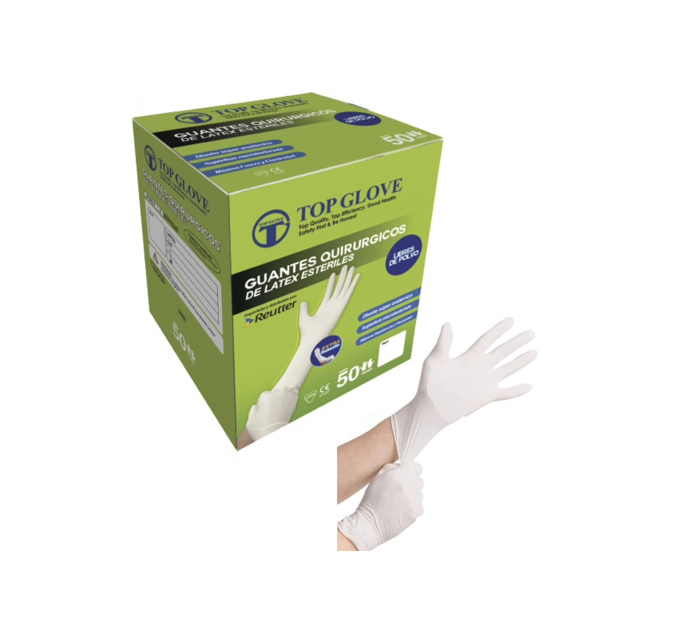 Guantes Quirúrgicos Estériles de Látex sin polvo Top Glove / Cranberry caja x 50 pares