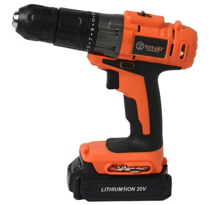 TALADRO IMPACTO RECARGABLE 20V 13MM TOYAKI + 2 BATERIA Y 1 CARGADOR